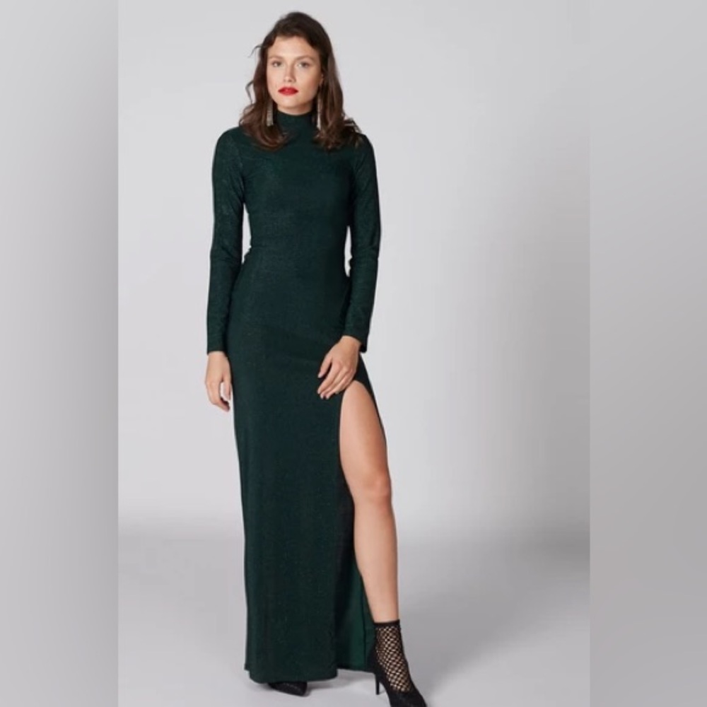 Elegant Long Sleeve Emerald Green Evening Dress